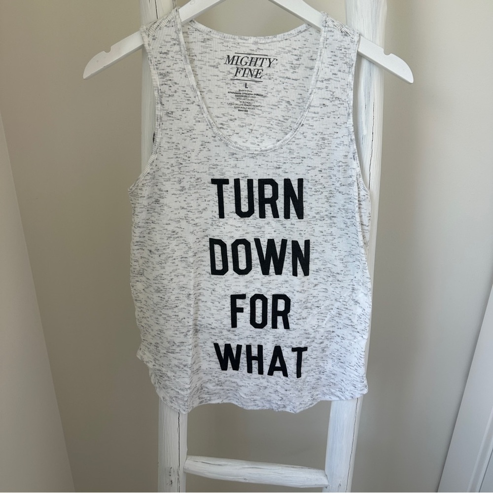 Mighty Fine Gray and White Sleeveless Graphic Tee Tank Top Size Large